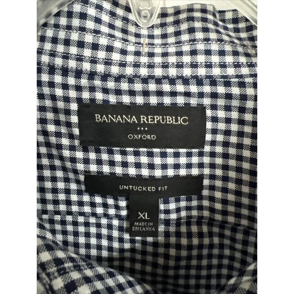 Banana Republic Mens Shirt Oxford XL Extra Large‎ Navy Blue Checked Untucked Fit